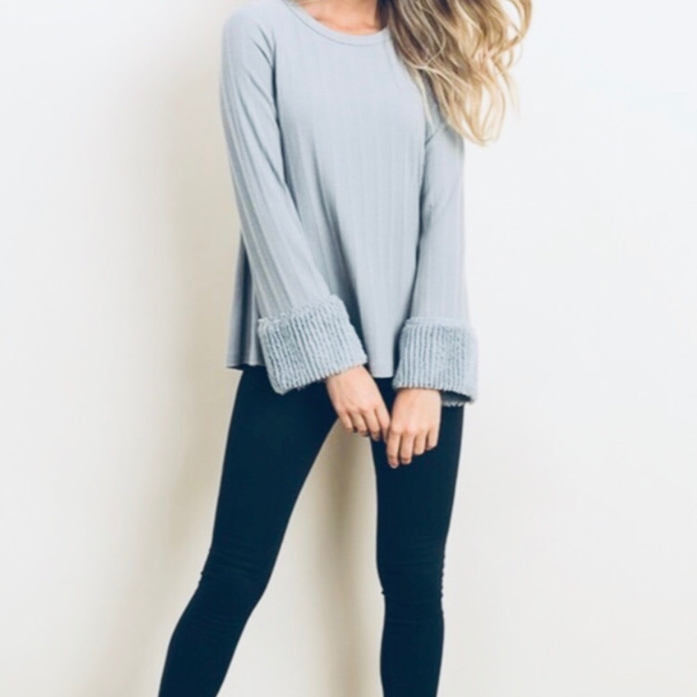 Sofia Fuzzy Cuff Ribbed Sweater